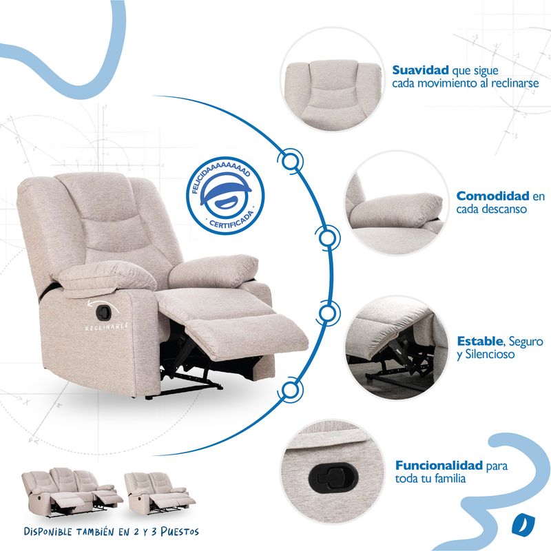 MUEBLES FIOTTI - silla reclinable 1 puesto Beige Kalerin Premium
