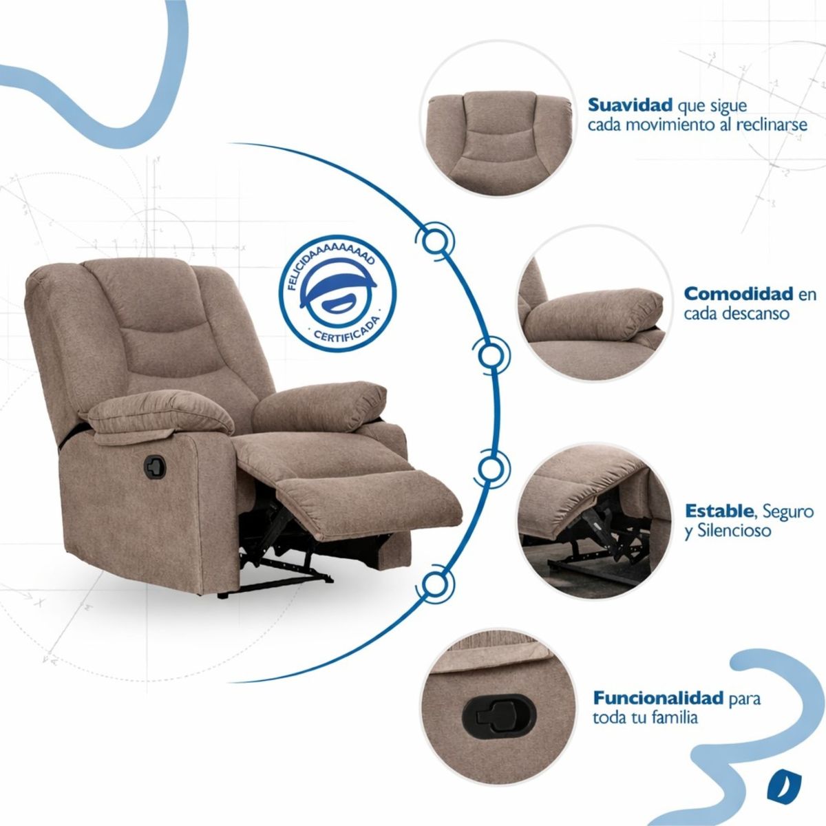 MUEBLES FIOTTI - silla reclinable 1 puesto Beige Kalerin Premium