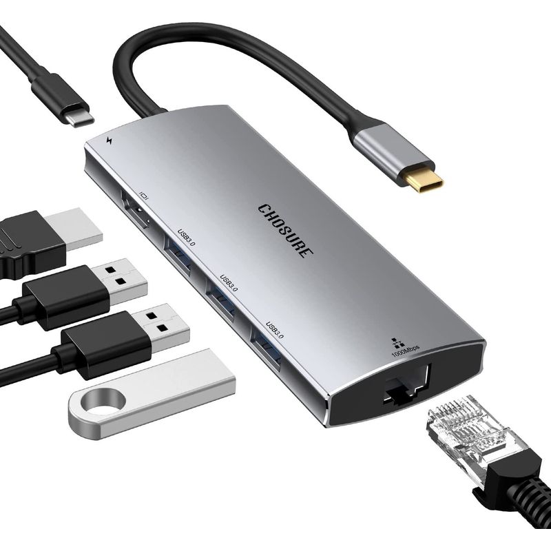 GEF - Adaptador Usb C A Hdmi Ethernet Rj45 Macbook Usb Win