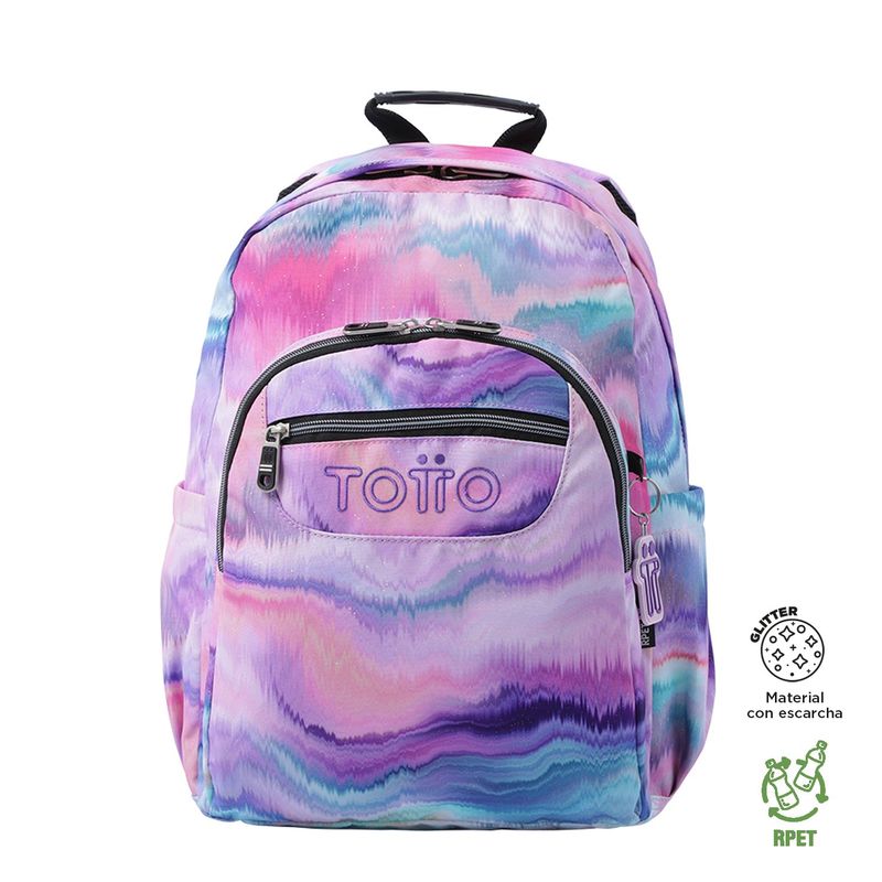 TOTTO - Morral Juvenil Porta PC 14" Acuarela Glitter Rosado