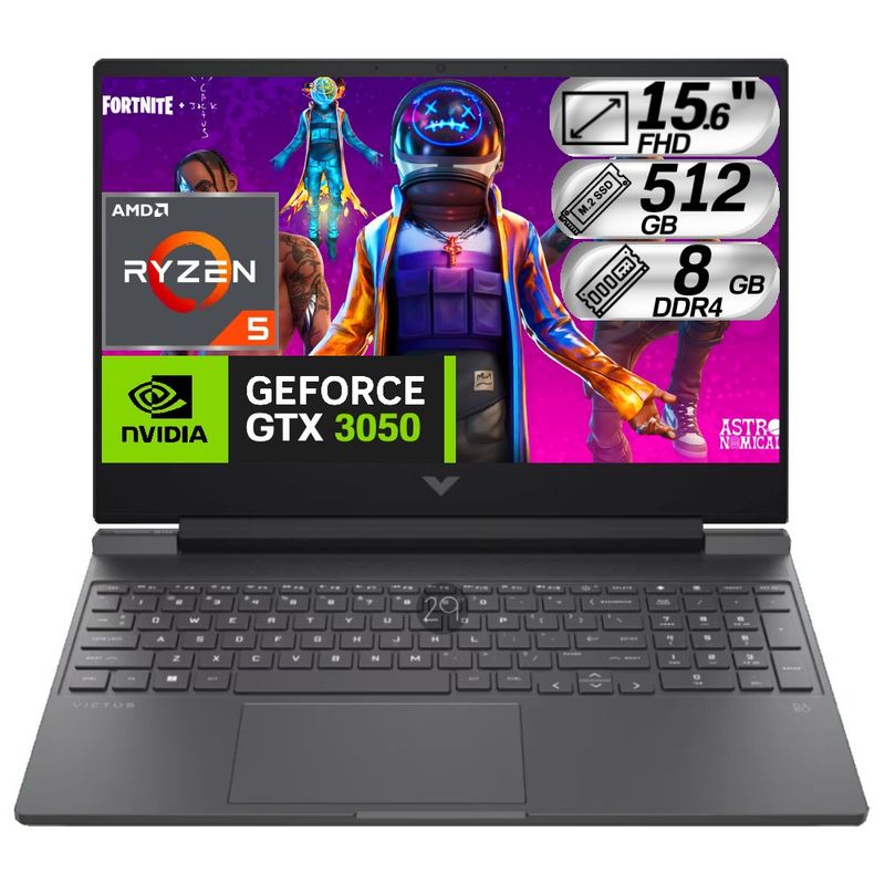 HP - Portatil Gamer Hp Victus 15 Ryzen 5 5600H Ram 8Gb Ssd 512Gb Nvidia 3050 Pantalla 15.6 Fhd