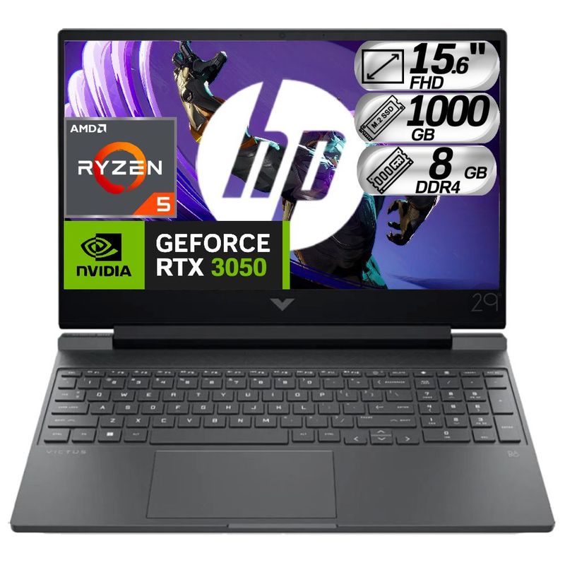 HP - Portatil Gamer Hp Victus 15 Ryzen 5 5600H Ram 8Gb Ssd 1000Gb Nvidia 3050 Pantalla 15.6 Fhd