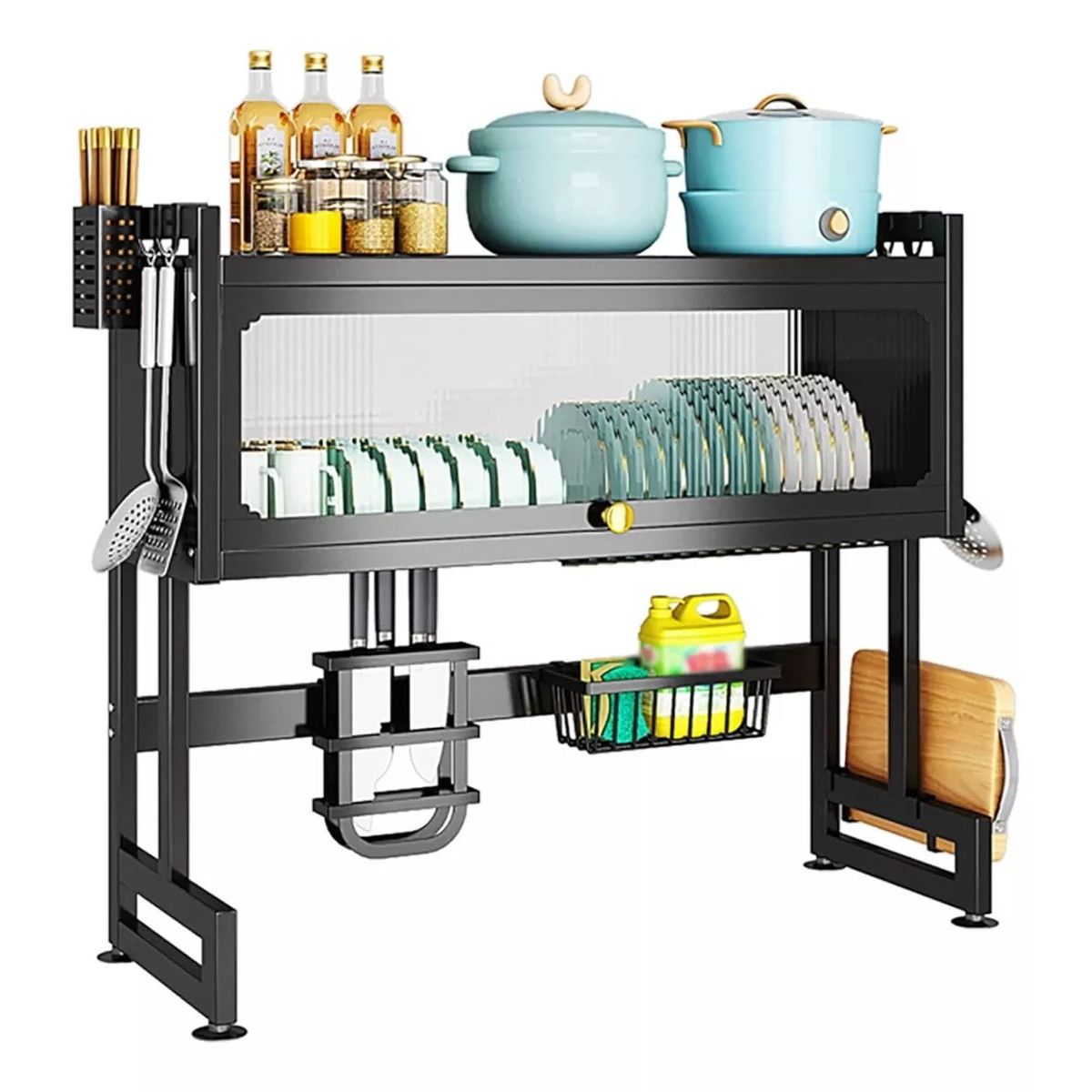 GENERICO - Organizador Y Escurridor Platos Loza Cubiertos Seca Platos 65cm tapa