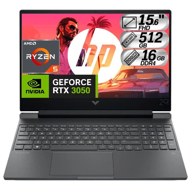 HP - Portatil Gamer Hp Victus 15 Ryzen 5 5600H Ram 16Gb Ssd 512Gb Nvidia 3050 Pantalla 15.6 Fhd
