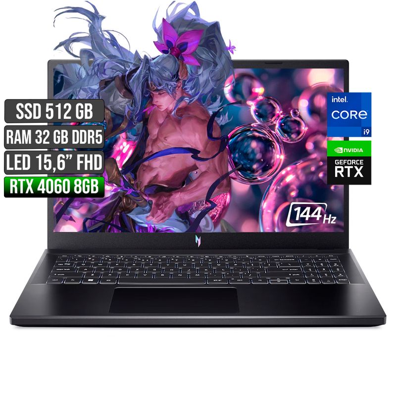 ACER - Portátil Acer Nitro Intel Core I9 RTX 4060 32GB 512GB 15.6" FHD