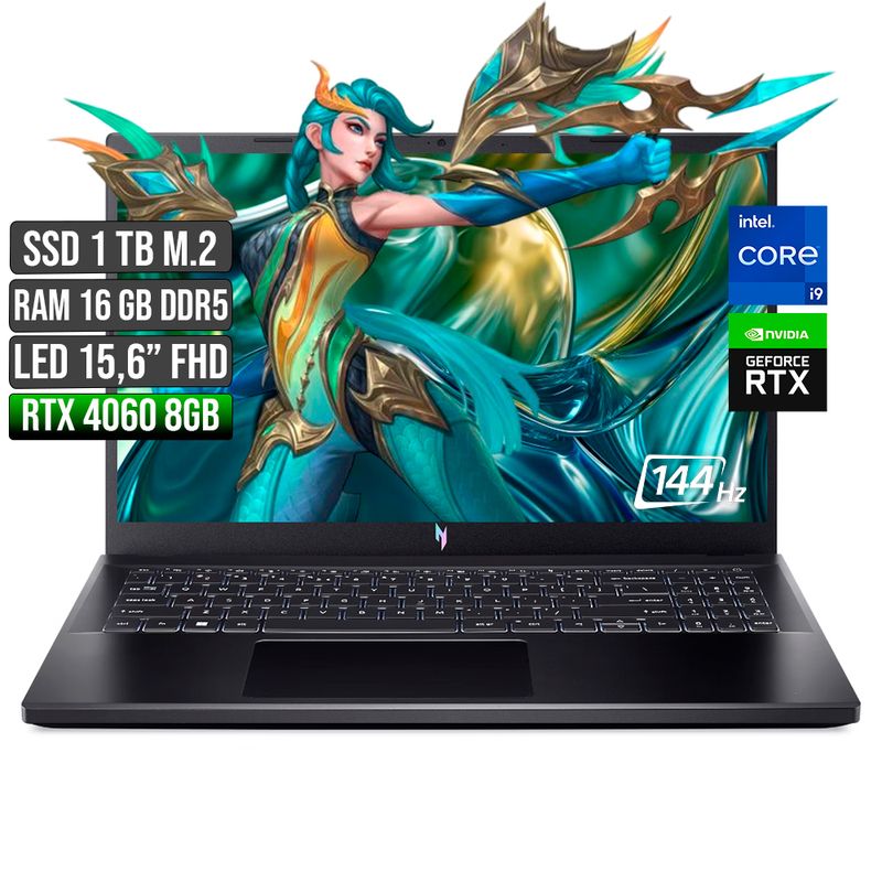 ACER - ACER NITRO INTEL CORE I9-13900H RTX 4060 8GB SSD 1TB RAM 16GB LED 15,6" FHD 144Hz