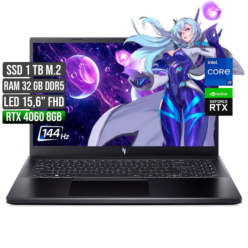 ACER - ACER NITRO INTEL CORE I9-13900H RTX 4060 8GB SSD 1TB RAM 32GB LED 15,6" FHD 144Hz