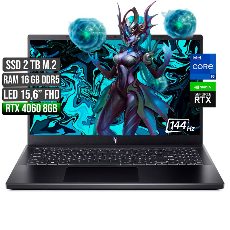 ACER - ACER NITRO INTEL CORE I9-13900H RTX 4060 8GB SSD 2TB RAM 16GB LED 15,6" FHD 144Hz