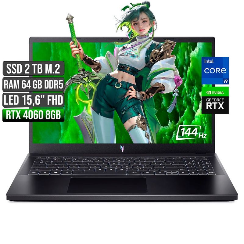 ACER - ACER NITRO INTEL CORE I9-13900H RTX 4060 8GB SSD 2TB RAM 64GB LED 15,6" FHD 144Hz
