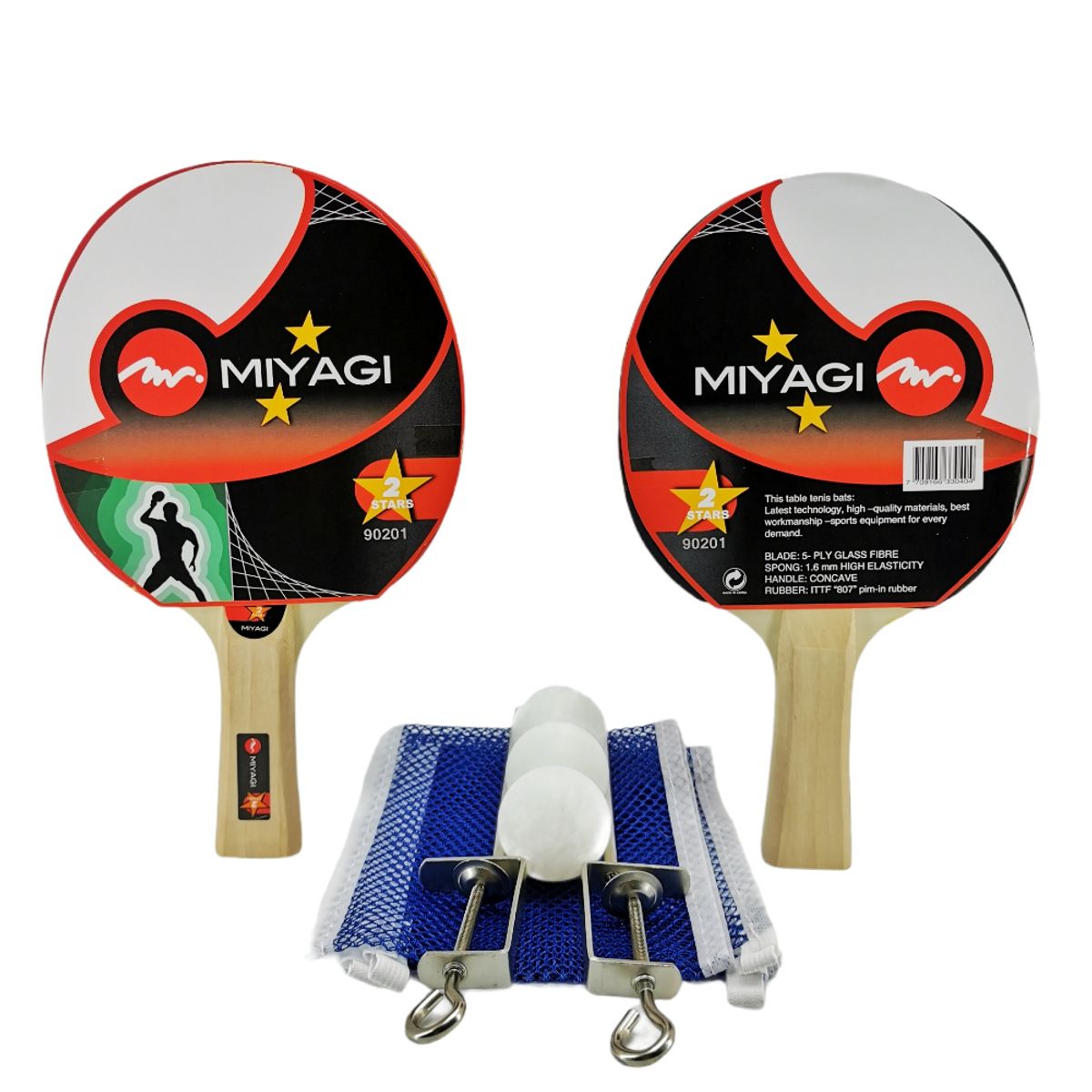 GENERICO - Kit Ping Pong Tenis Mesa Miyagi Set Raquetas Pelotas Malla