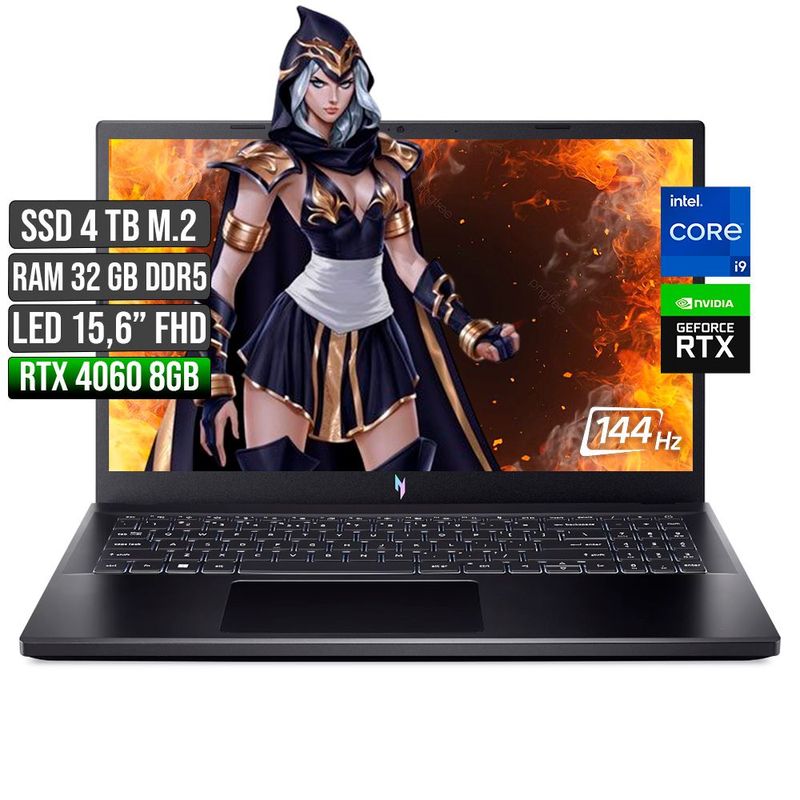 ACER - ACER NITRO INTEL CORE I9-13900H RTX 4060 8GB SSD 4TB RAM 32GB LED 15,6" FHD 144Hz