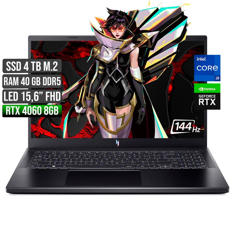ACER - ACER NITRO INTEL CORE I9-13900H RTX 4060 8GB SSD 4TB RAM 40GB LED 15,6" FHD 144Hz
