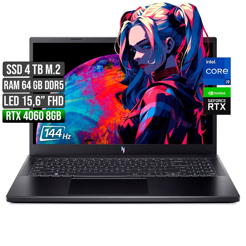 ACER - ACER NITRO INTEL CORE I9-13900H RTX 4060 8GB SSD 4TB RAM 64GB LED 15,6" FHD 144Hz