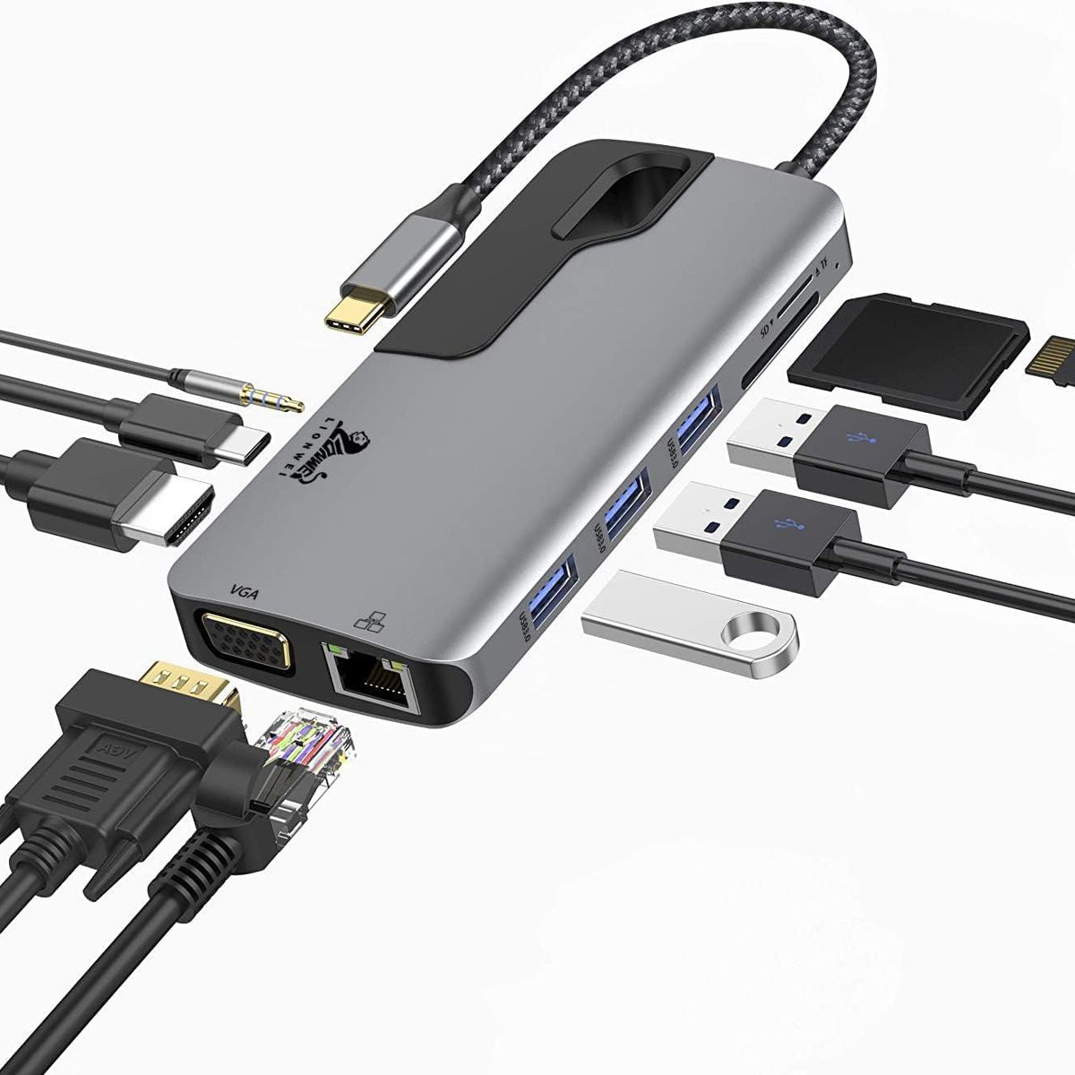 GEF - Hub Adaptador Usb-c A Vga Rj45 Hdmi Microsd Mac iPad Windows