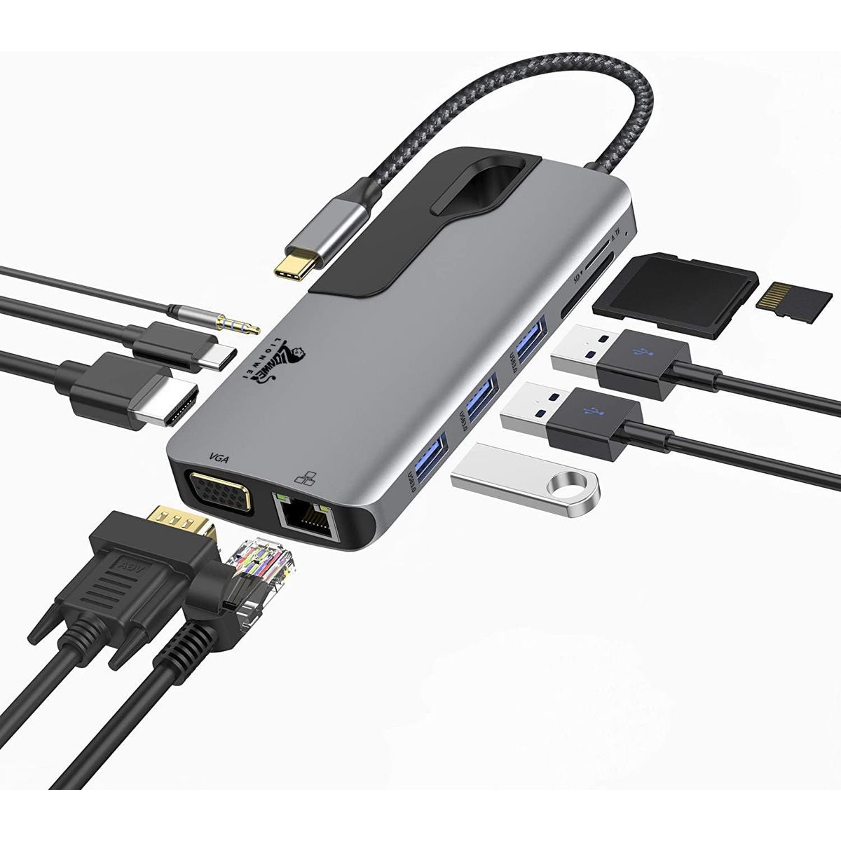 GEF - Hub Adaptador Usb-c A Vga Rj45 Hdmi Microsd Mac iPad Windows