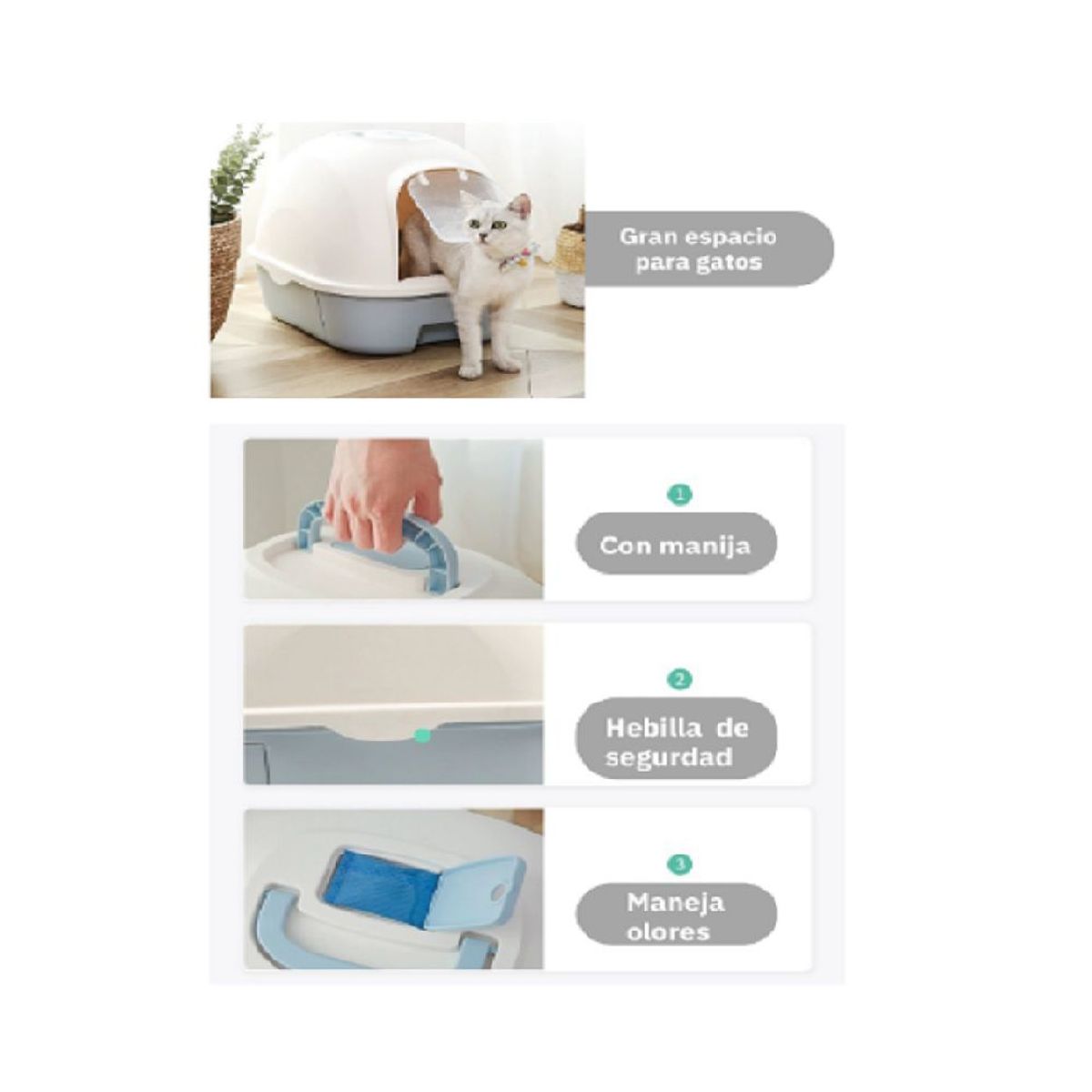 GENERICO - Baño Arenero Grande Para Gatos Con Filtro + Pala COLOR AZUL