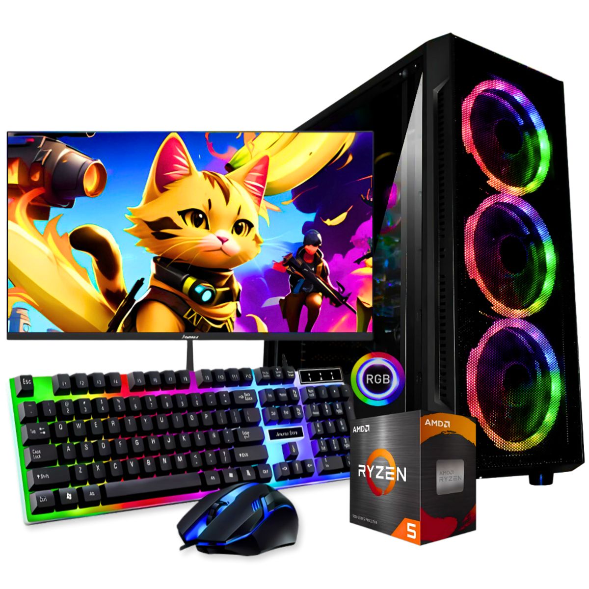 AMD - TORRE GAMER RYZEN 5 5600G /RAM 16GB /SSD 2TB /BOARD A520M /MONITOR 22" FHD