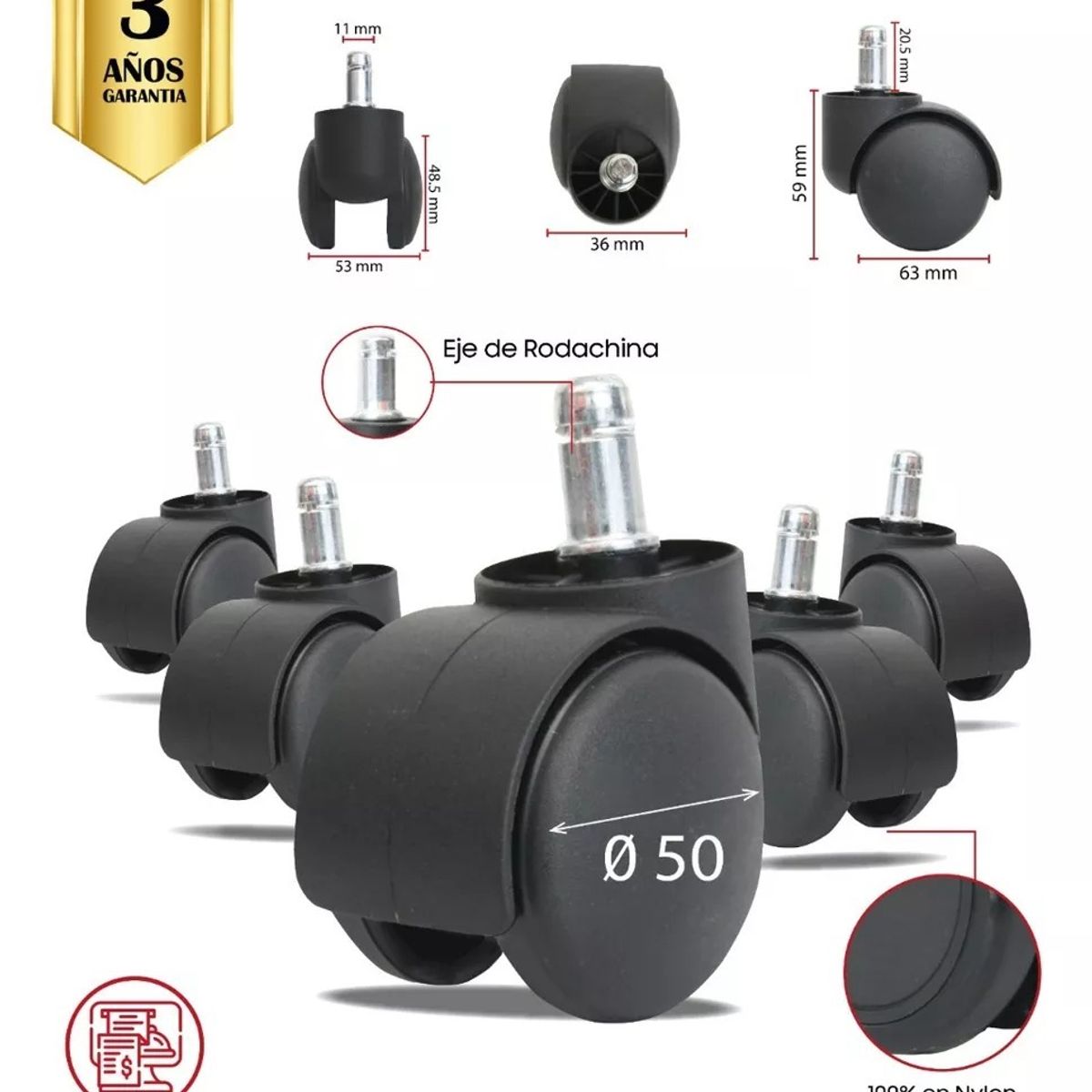 MUEBLESYA - Repuestos Para Sillas De Oficina 5 Ruedas Nylon 50MM