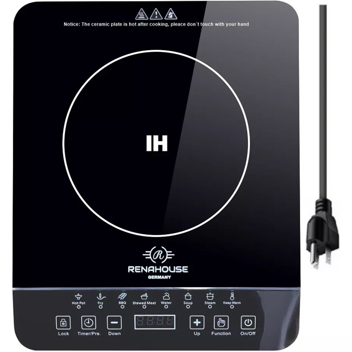 RENAHOUSE - Estufa Eléctrica Inducción 1 Puesto Táctil 9 Niveles 1000W