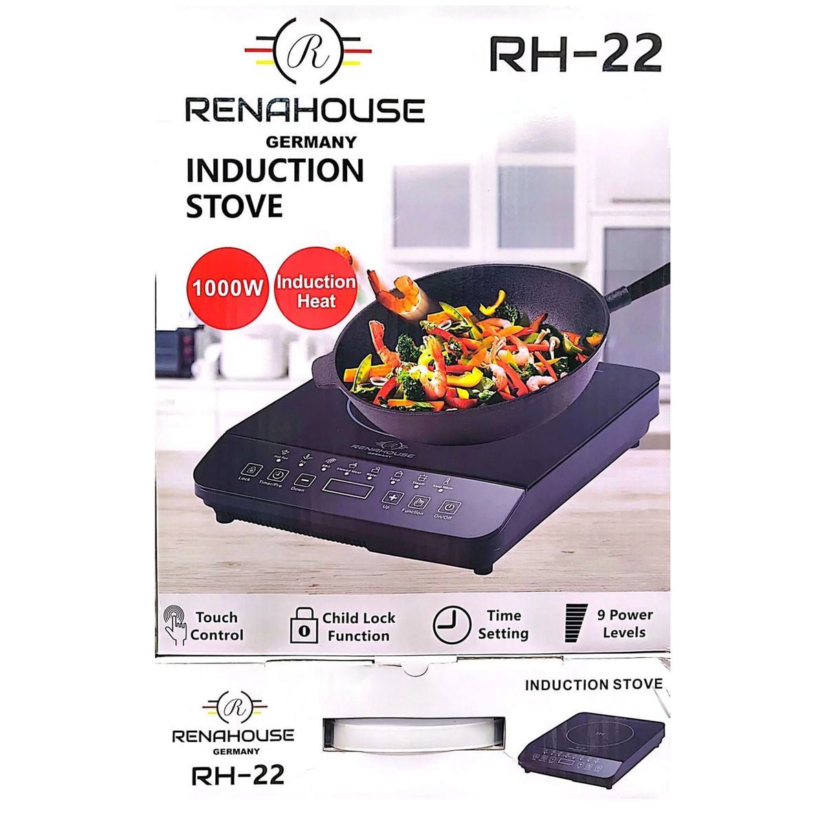 RENAHOUSE - Estufa Eléctrica Inducción 1 Puesto Táctil 9 Niveles 1000W