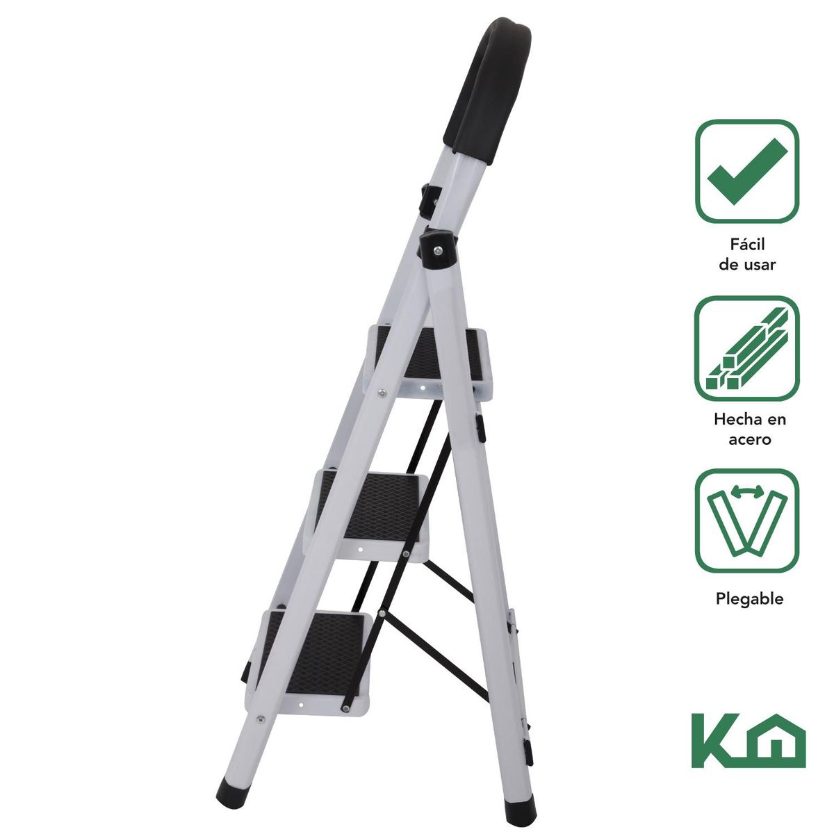 KINGSHOUSE - Escalera Plegable 3 Pasos escalones En Acero Antideslizante