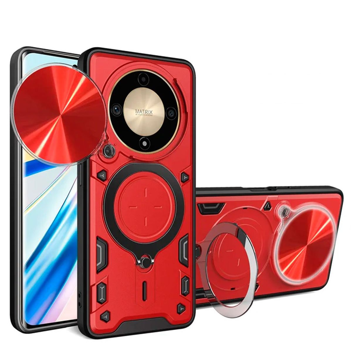 GENERICO - Estuche Protección Camara Con Soporte Para Honor Magic 6 lite Rojo