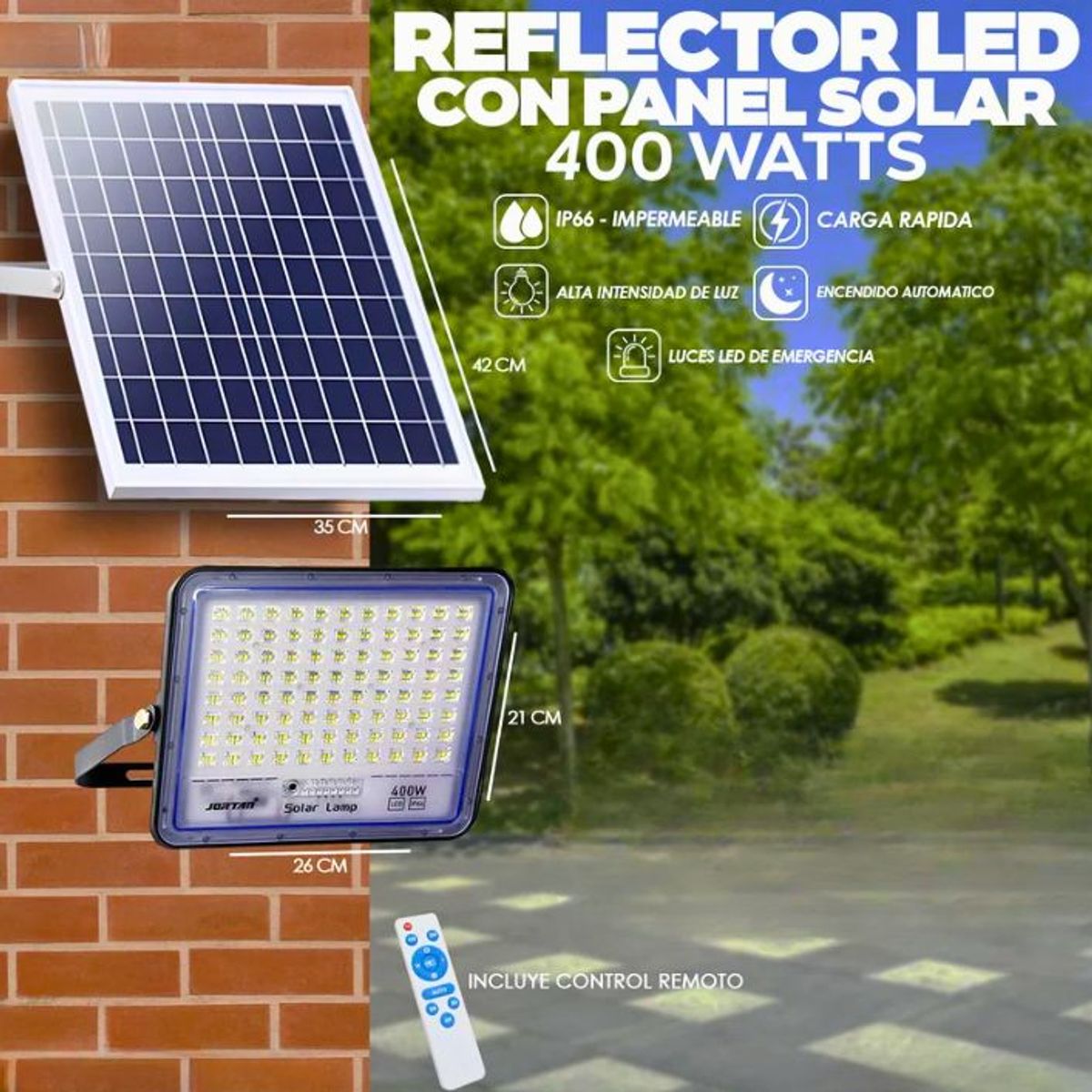 HOME - Reflector solar led 400w Con panel solar Ip65 12 h Carcasa Aluminio