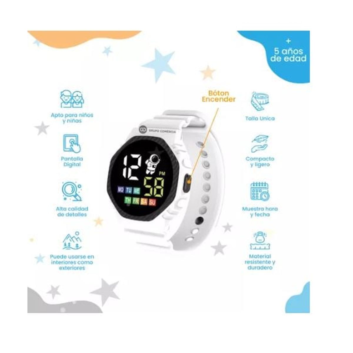 GREEN HANSHENG - Reloj Para Niños Impermeable Digital Color Blanco Fino
