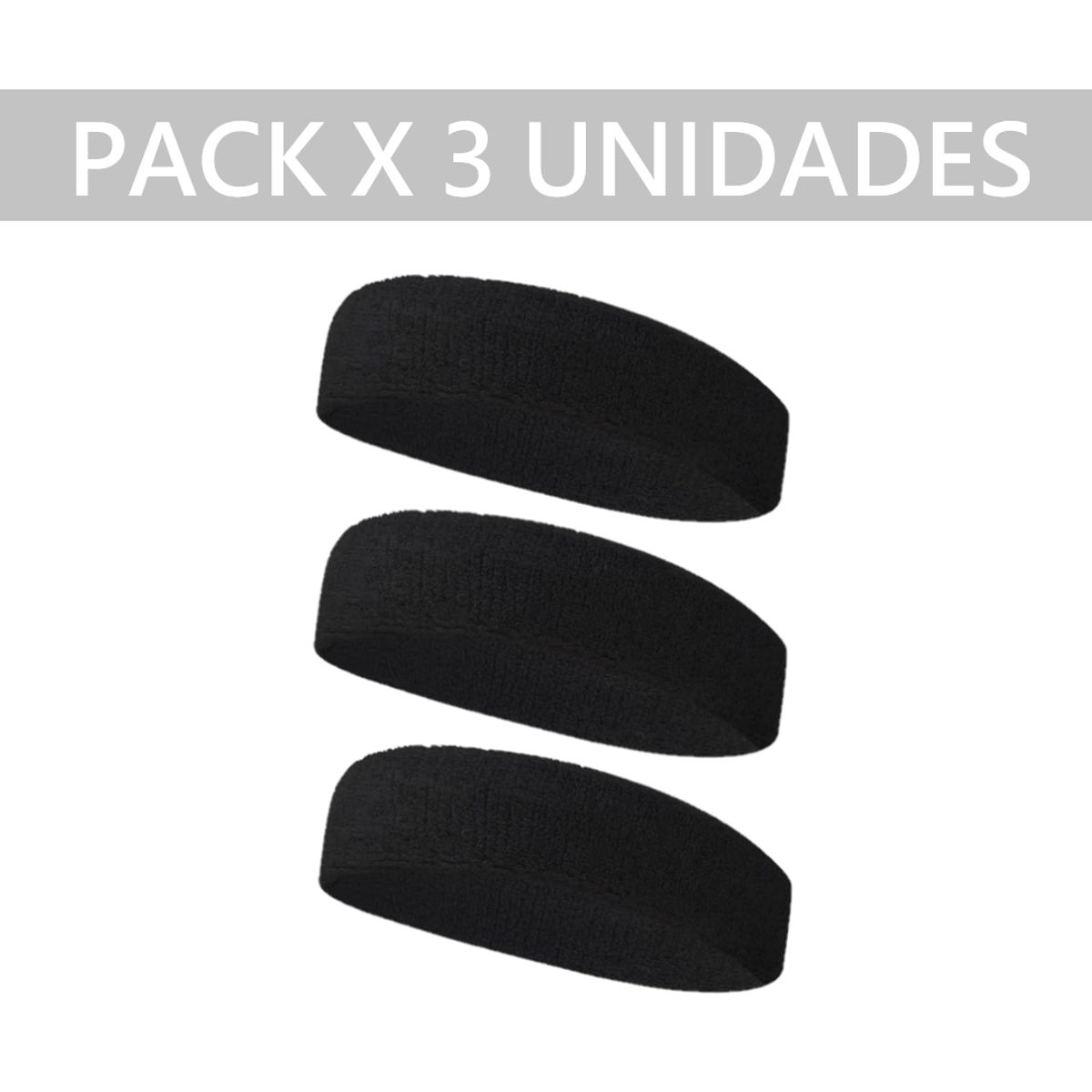 GENERICO - Balaca X 3 Unid Banda Toalla Elastica de Cabello Deporte Fitness Negro-