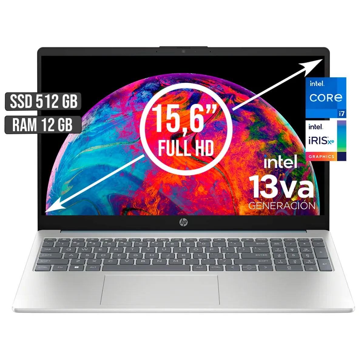 HP - PORTATIL HP INTEL CORE I7-1355U SSD 512GB RAM 12GB LED 15,6 FULL HD