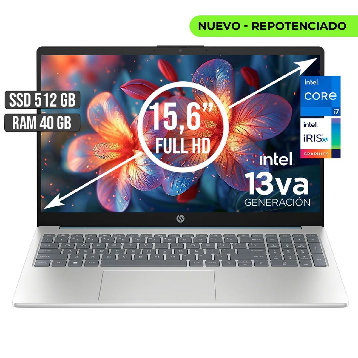 HP - Portátil HP Intel Core I7-1355U 512GB SSD 40GB RAM 156 FHD 15-FD0006LA