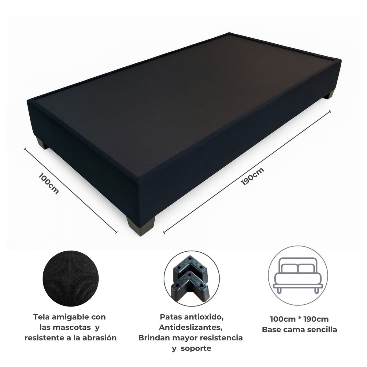 ACQUA MUEBLERIA - Base Cama Sencilla Negra 190X100cm