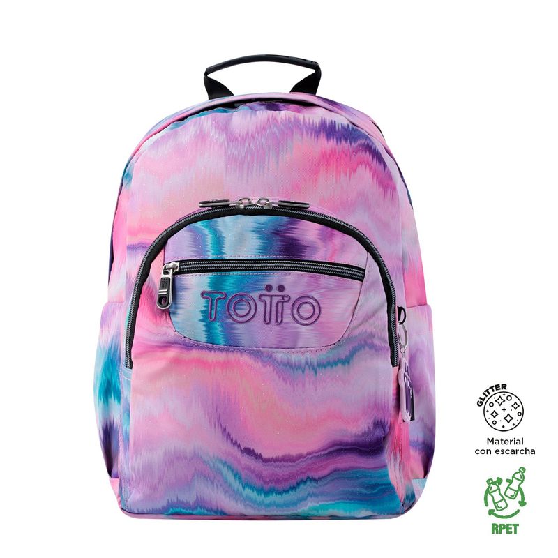 TOTTO - Morral Para Mujer Juvenil Porta PC 13" Gommas Glitter Rosado