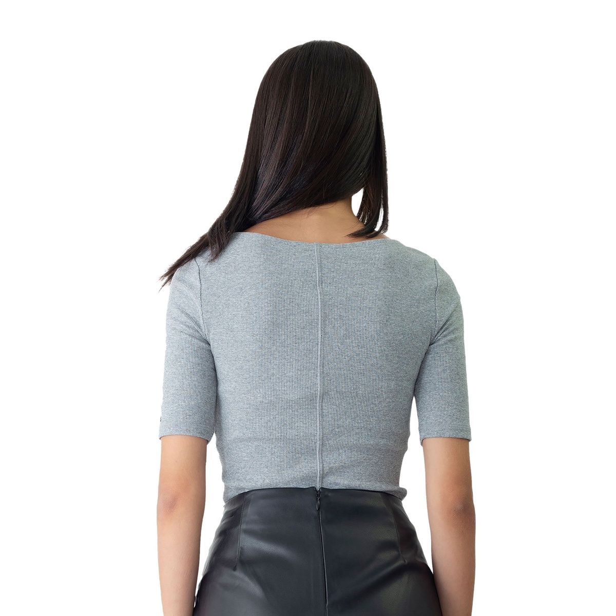 DKNY - Body Manga Semilarga Dkny Gris Para Mujer