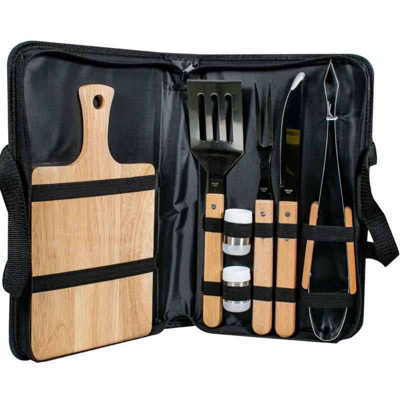 ONE PIXEL - Juego Para Asado Con Tabla De Bambu Y Estuche BBQ