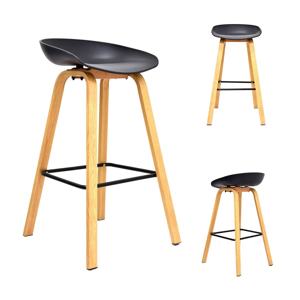 BONNO - Set X 3 Und Banco Para Bar Misuri Negro Bonno