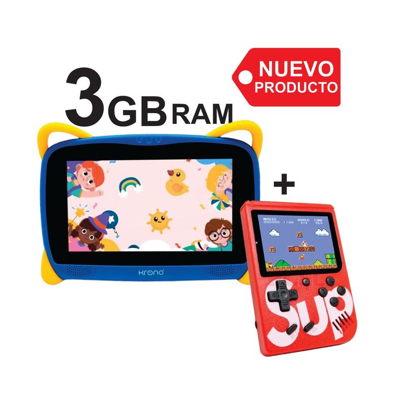 KRONO - Tablet Niños 3GB RAM Android 13 32GB Wifi + Gamebox AZUL