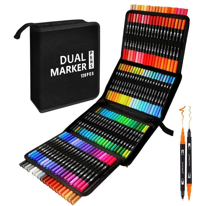 GENERICO - Marcadores Doble Punta Punta Pincel Lettering Estuche 120pz