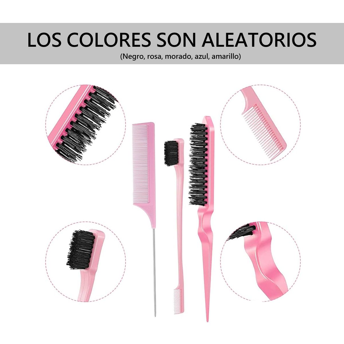 GENERICO - Set Cepillo Pulidor Peine Cola Metal Peinados Salon Belleza Peluquería-
