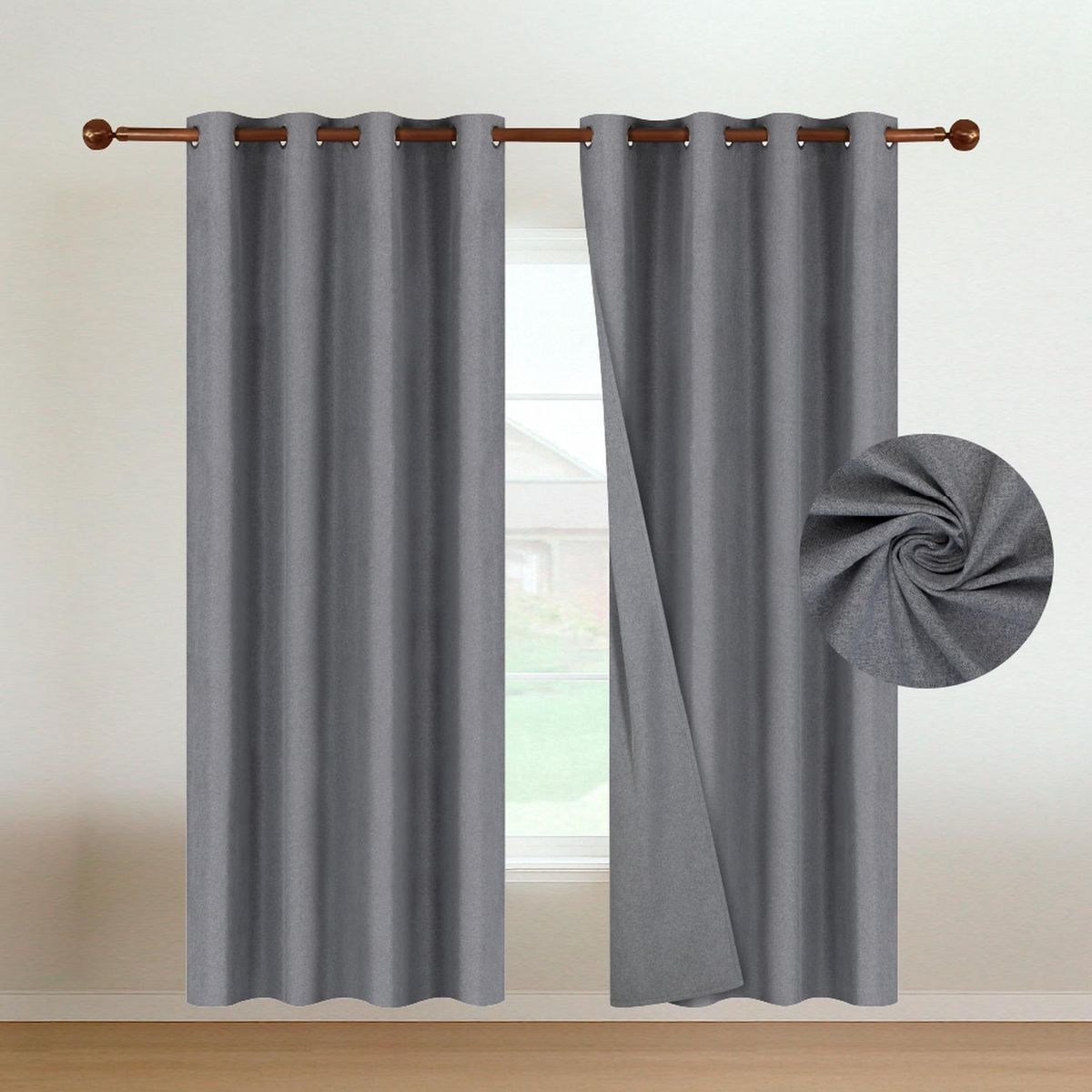 CASATUA - Cortinas Blackout 100% Casatua 2Paños 140x220 Lino Doble - Gris oscuro