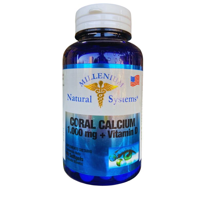 MILENIUM - Coral Calcium 1000 mg Vitamina D 60 Softgels Natural Systems
