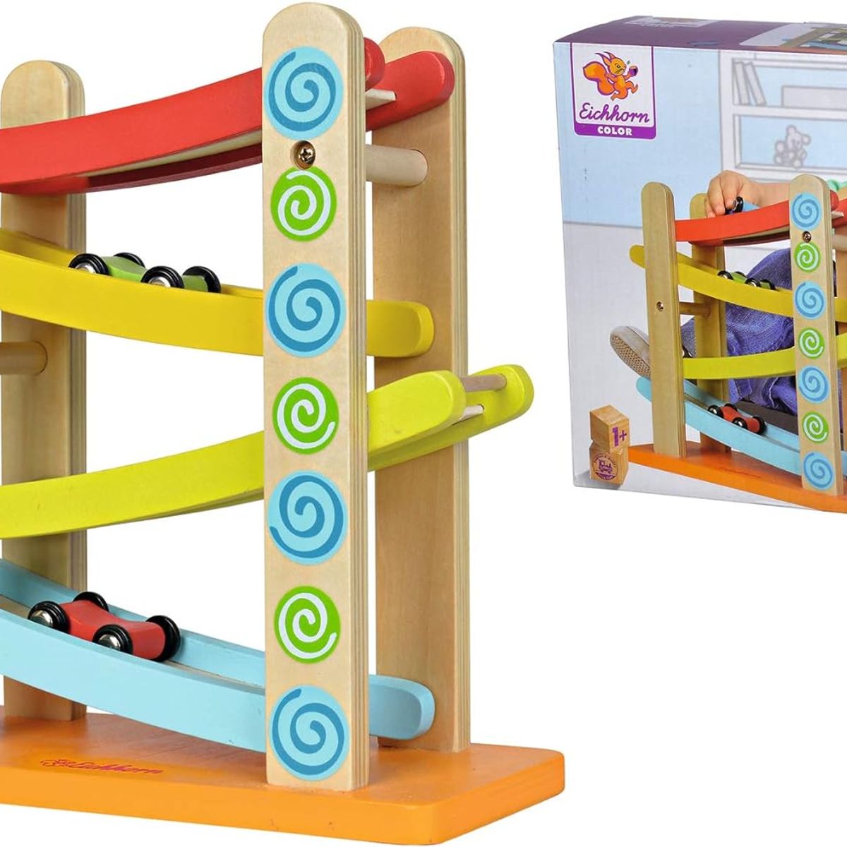 JUGANDO Y EDUCANDO - Juguete Pista De Autos De Madera Rampas Y Coches Bebés