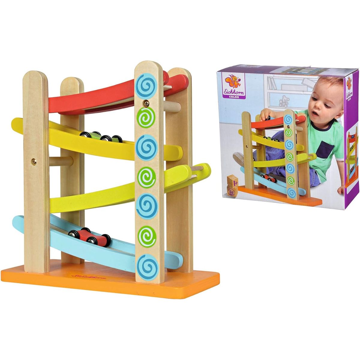 JUGANDO Y EDUCANDO - Juguete Pista De Autos De Madera Rampas Y Coches Bebés