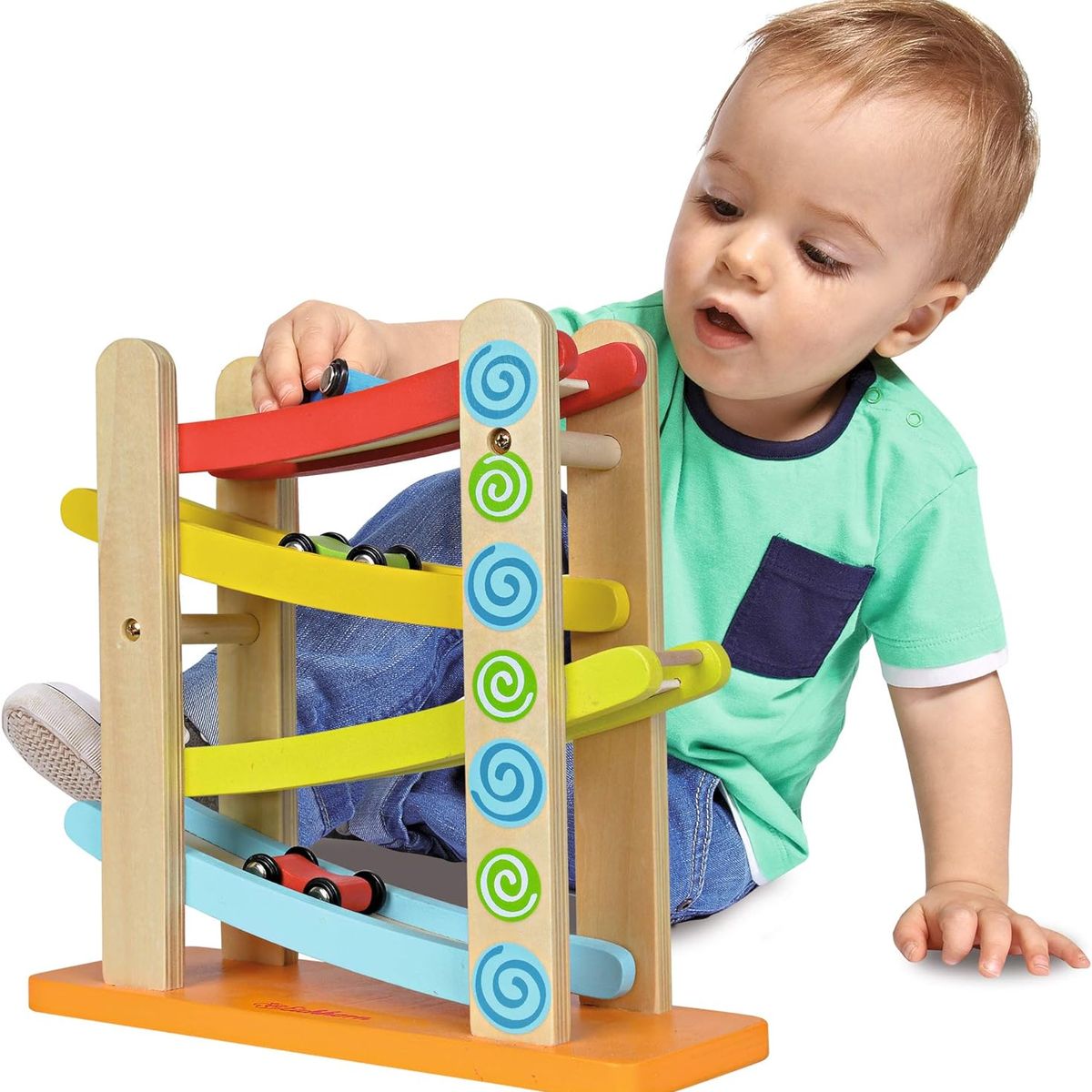 JUGANDO Y EDUCANDO - Juguete Pista De Autos De Madera Rampas Y Coches Bebés