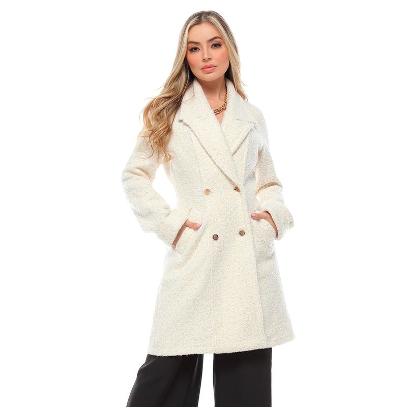 SYK - Gaban Para Mujer De Paño Boucle Abrigo largo Caqui