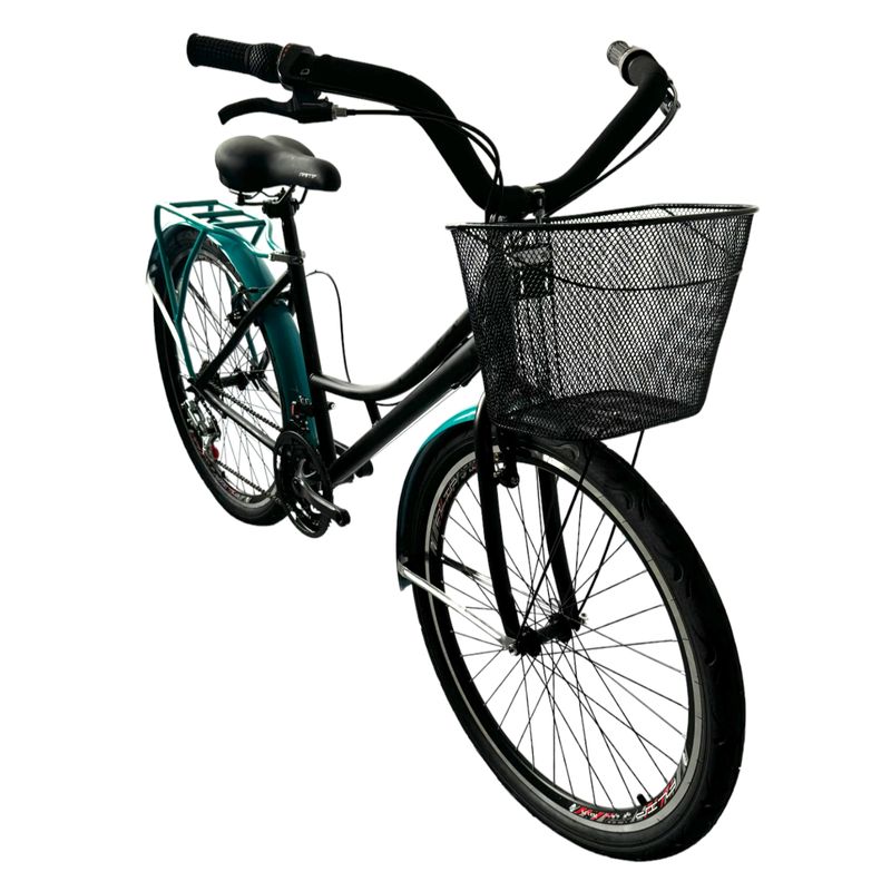 ATILA - Bicicleta playera rin 26 parrilla y canasta 18 Cambios Negro