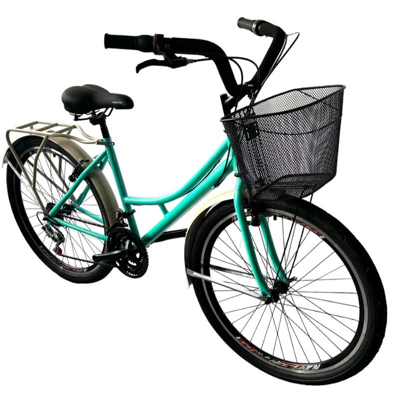 ATILA - Bicicleta playera rin 26 parrilla y canasta 18 cambios MENTA