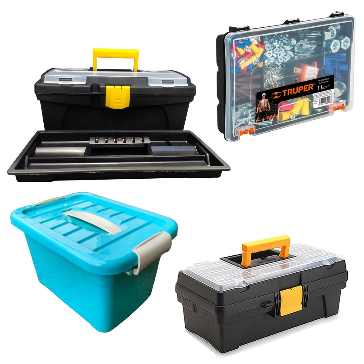 GENERAL - Kit X4 Cajas Herramientas + Organizadores + multiusos + bandeja