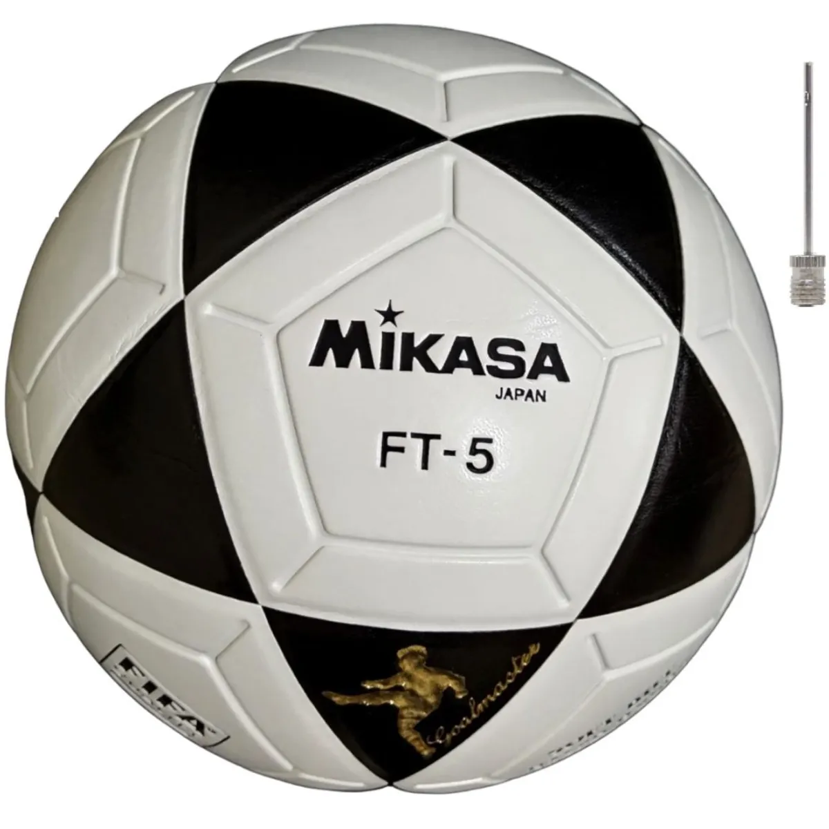 MIKASA - Balón De Fútbol Mikasa Ft5 Cuero Original Clásico + Aguja