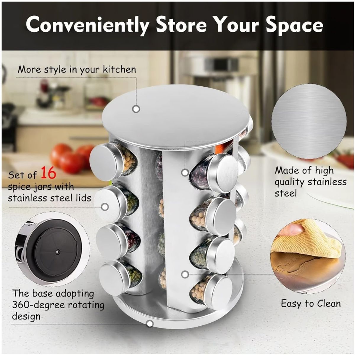 ONE PIXEL - Condimentero Giratorio Para Especias Organizador Cocina X16 PCS